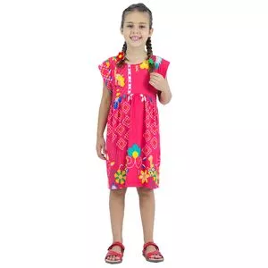 Vestido Infantil Étnico<BR>- Pink & Amarelo