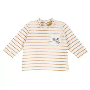 Camiseta Infantil Listrada Com Bolso<BR>- Branca & Amarelo Escuro