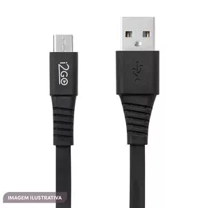 Cabo Micro USB<BR>- Preto<BR>- 120cm<BR>- Micro USB<BR>- I2GO