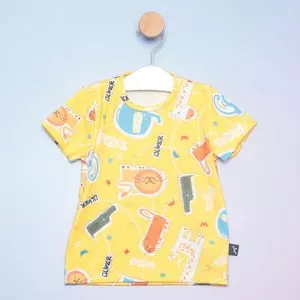 Camiseta Infantil Bichinhos<BR>- Amarela & Cinza