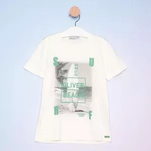 Camiseta Infantil Surf<BR>- Off White & Verde Claro