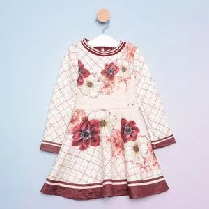 Vestido Infantil Floral<BR>- Rosa Claro & Vermelho Escuro<BR>- Petit Cherie