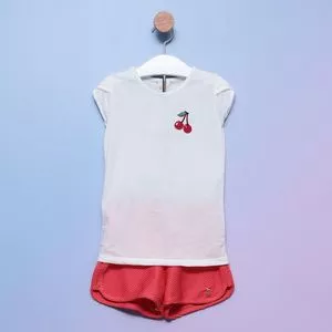 Conjunto Infantil De Blusa Cereja & Short<BR>- Off White & Pink