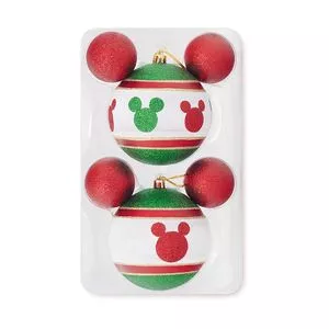 Jogo De Bolas Decorativas Mickey®<BR>- Vermelho & Verde<BR>- 2Pçs<BR>- Ø10cm<BR>- Cromus