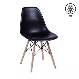 Jogo De Cadeiras Eames<BR>- Preto & Madeira<BR>- 2Pçs<BR>- Or Design