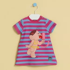 Vestido Infantil Magali®<BR>- Pink & Azul Claro<BR>- Mon Sucré