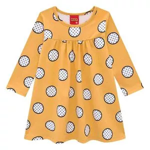 Vestido Infantil Com Bolinhas<BR>- Amarelo & Preto