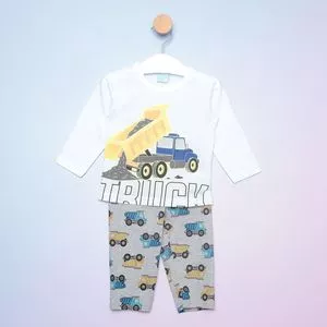 Pijama Infantil Carrinhos<BR>- Branco & Cinza