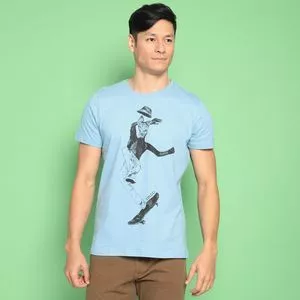 Camiseta Cachorro Skatista<BR> - Azul Claro & Cinza Escuro<BR> - Colcci
