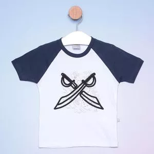 Camiseta Infantil Espadas<BR> - Off White & Azul Marinho<BR> - Hering Kids