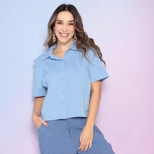 Camisa Com Bolsos<BR>- Azul Claro<BR>- Akzual