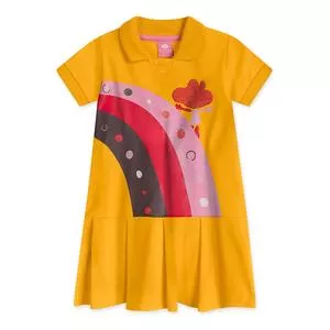 Vestido Infantil Com Pregas<BR>- Amarelo Escuro & Rosa<BR>- Lilica Ripilica