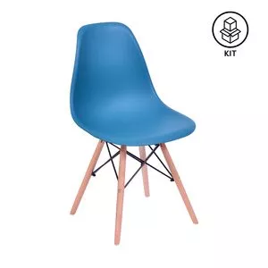 Jogo De Cadeiras Eames<BR>- Azul Petróleo & Madeira<BR>- 4Pçs<BR>- Or Design