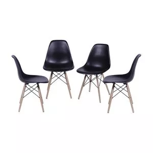 Jogo De Cadeiras Eames<BR>- Preto & Madeira<BR>- 4Pçs<BR>- Or Design