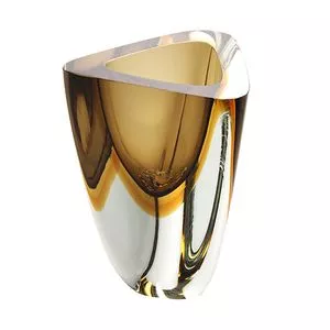 Vaso Triangular Minimalista<BR>- Fumê & Âmbar<BR>- 21x15x14cm<BR>- Cristais Cá d'Oro