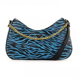 Bolsa Transversal Com Textura Animal<BR>- Preta & Azul<BR>- 18x32x10cm