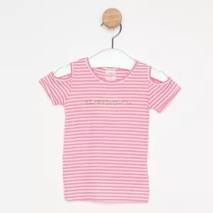 Blusa Infantil Listrada Com Ombros Vazados<BR>- Rosa & Off White<BR>- BugBee