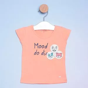 Blusa Infantil Mood Do Dia Com Peach<BR>- Laranja Claro & Branca<BR>- BugBee