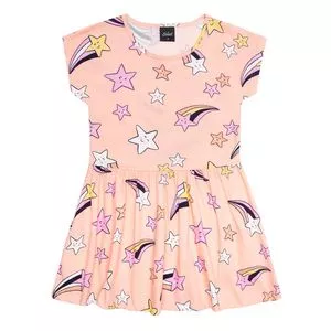 Vestido Infantil Estrelas<BR>- Laranja Claro & Rosa Claro<BR>-Select