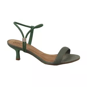 Sandália Acamurçada Com Tiras<BR>- Verde Escuro<BR>- Salto: 5,4cm