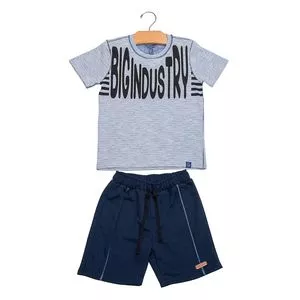 Conjunto Infantil de Camiseta & Bermuda<BR>- Azul Claro & Azul Marinho