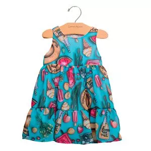 Vestido Infantil Sorvetes<BR>- Azul & Pink