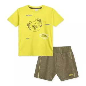Conjunto Infantil De Camiseta & Bermuda Tigor<BR>- Amarelo & Bege Escuro