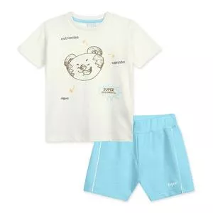 Conjunto Infantil De Camiseta & Bermuda Tigor<BR>- Branco & Azul Claro
