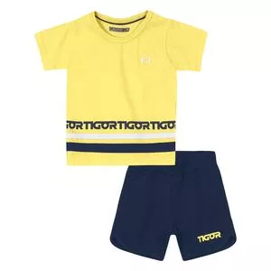 Conjunto Infantil De Camiseta & Bermuda Tigor®<BR>- Amarelo & Azul Marinho