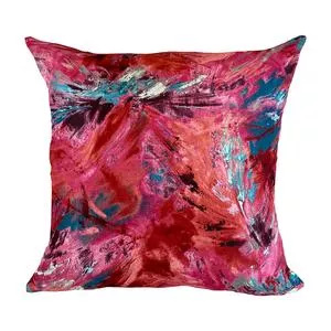 Almofada Em Tactel Abstrata<BR>- Vermelha & Pink<BR>- 48x48cm<BR>- Decortêxtil