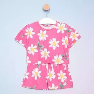 Conjunto Infantil De Blusa & Short Floral<BR>- Rosa & Branco<BR>- Luluzinha