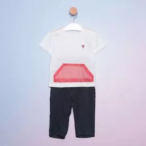 Conjunto Infantil De Camiseta & Calça Reta<BR>- Off White & Azul Marinho<BR>- Luluzinha