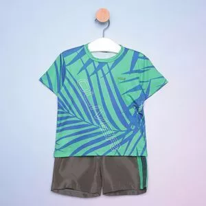 Conjunto Infantil De Camiseta & Bermuda<BR>- Verde & Cinza Escuro<BR>- Luluzinha