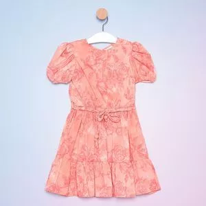 Vestido Infantil Floral<BR>- Laranja Claro & Coral<BR>- Luluzinha