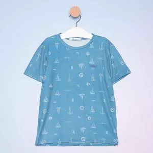 Camiseta Infantil Náutica<BR>- Azul & Branca<BR>- Luluzinha