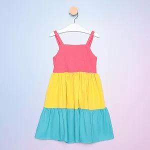 Vestido Infantil Com Recortes<BR>- Coral & Amarelo<BR>- Mylu