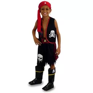 Conjunto Infantil De Colete & Bermuda Pirata<BR>- Preto & Vermelho