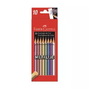 Caixa De Lápis Metallic Ecolápis<BR>- 10 Cores<BR>- 7,5x36x5,4cm<BR>- Faber Castell