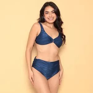 Biquíni Top Com Hot Pant Texturizado<BR>- Azul Marinho<BR>- Acqua