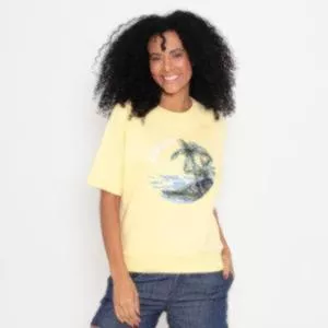 Camiseta Lacoste® Em Moletinho<BR> - Amarelo Claro & Branca<BR> - Lacoste