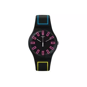 Relógio Analógico 48753<BR>- Preto & Rosa<BR>- Swatch
