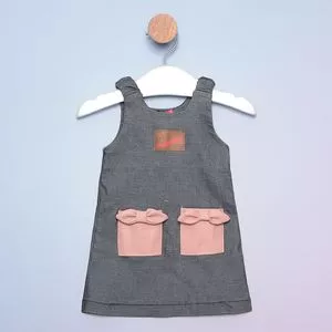 Vestido Infantil Com Laços<BR>- Cinza Escuro & Rosa
