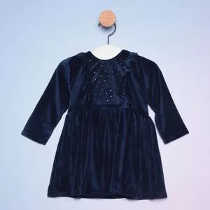 Vestido Infantil Em Veludo<BR>- Azul Marinho