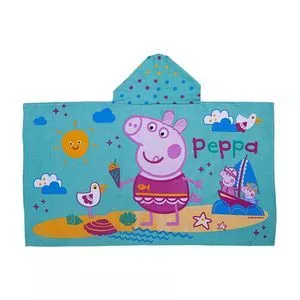 Toalha De Banho Com Capuz Minha Primeira Peppa Pig®<BR>- Rosa & Azul Claro<BR>- 68x120cm