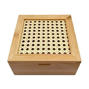 Caixa Decorativa Palha Indiana<BR>- Bambu & Bege Claro<BR>- 16x7,5x16,5cm<BR>- Oikos