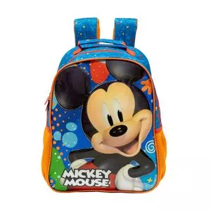 Mochila Com Rodinha Mickey Mouse®<BR>- Azul Claro & Laranja<BR>- 2,5x31x43cm<BR>- Xeryus