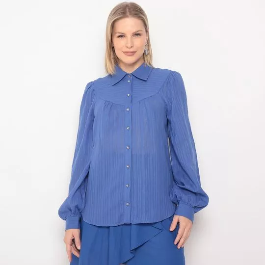 Camisa Maquinetada Com Recortes- Azul