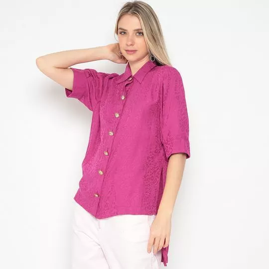 Camisa Regular Fit Alongada Texturizada- Pink