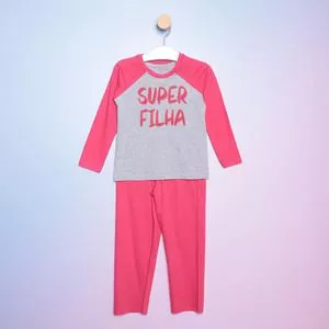 Pijama Infantil Super Filha<BR>- Pink & Cinza<BR>- Bela Notte Pijamas
