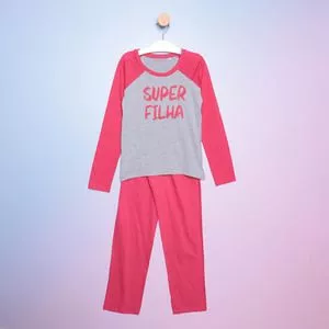 Pijama Juvenil Super Filha<BR>- Pink & Cinza<BR>- Bela Notte Pijamas